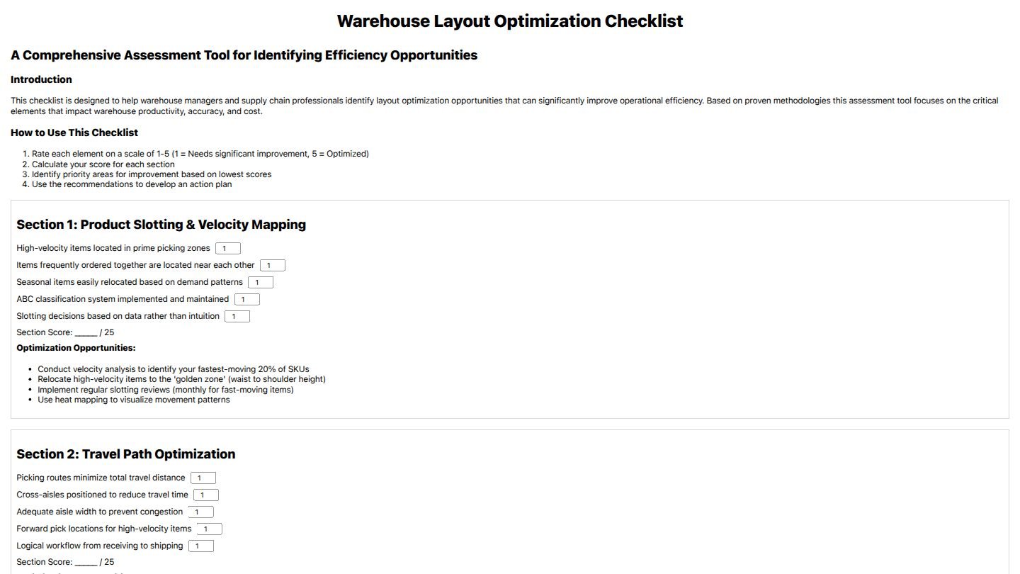 LayoutIQ Warehouse Layout Optimization Checklist Interface